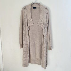 Cynthia Rowley Mock Neck Open Front Long Beige Cardigan